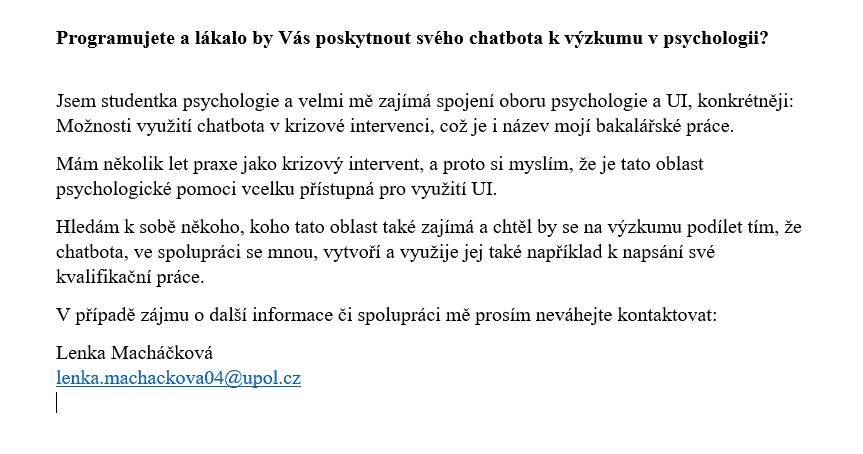 Baví vás psaní chatbotů či virtuálních asistentů a chcete zkusit oblast krizové intervence?