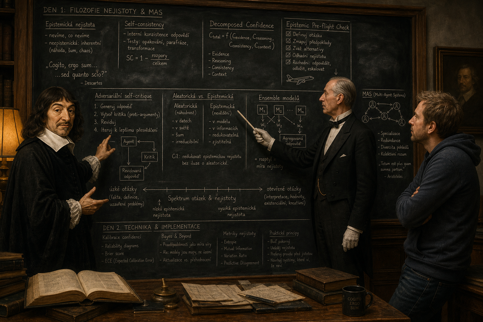 Cogito, ergo dubito: two days with AI, Descartes and multi-agent systems