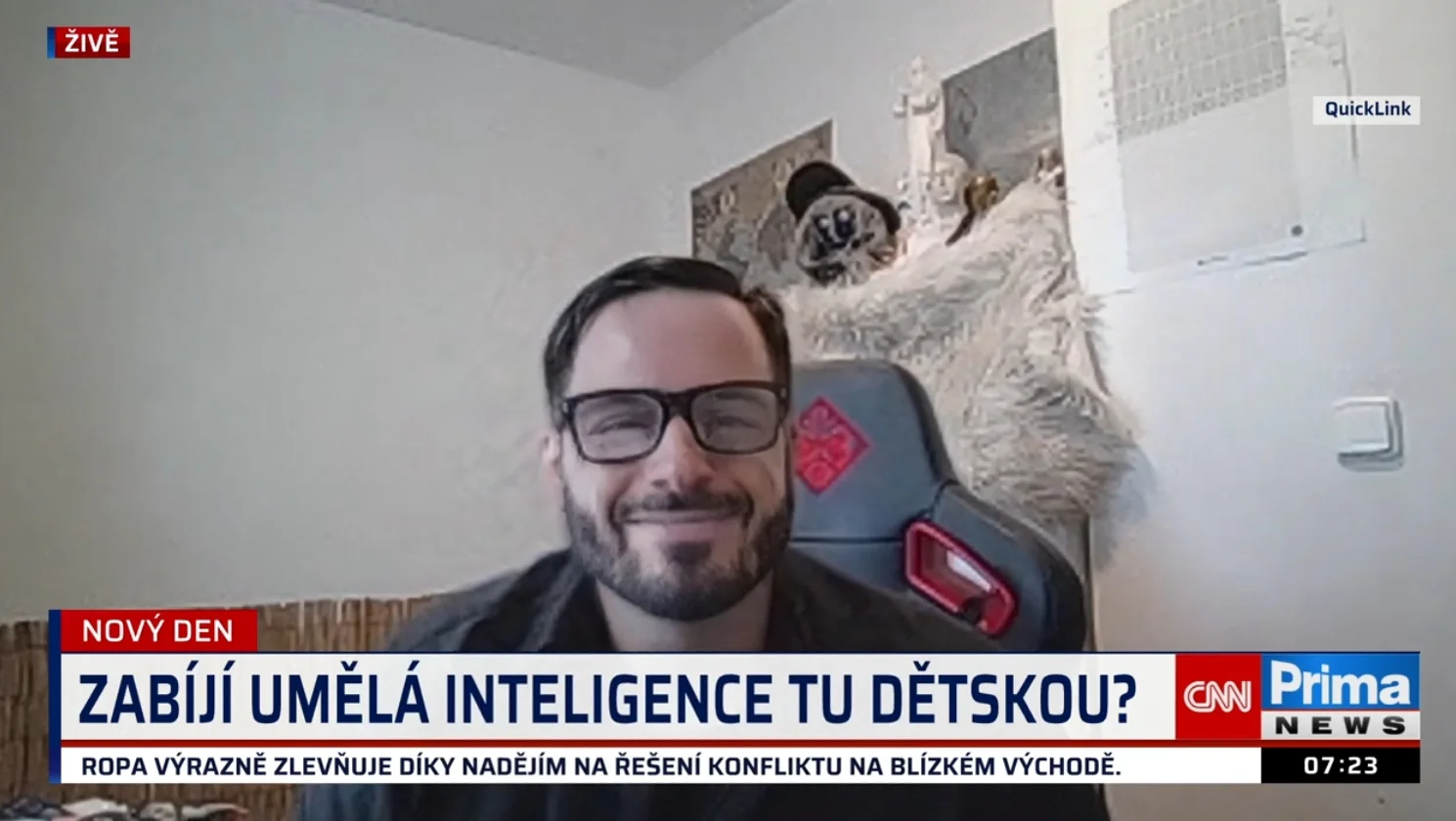 Jan Tyl v živém vysílání CNN Prima NEWS při debatě o dětech a umělé inteligenci